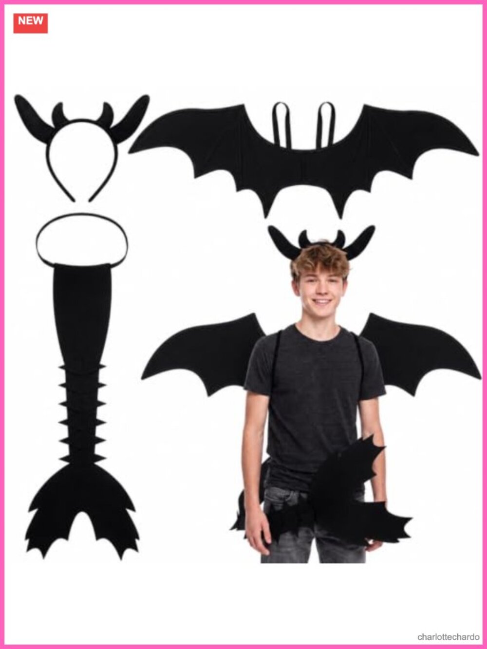 Dragon Halloween Costume Accessory Set Headband Tail Wings 3 Piece